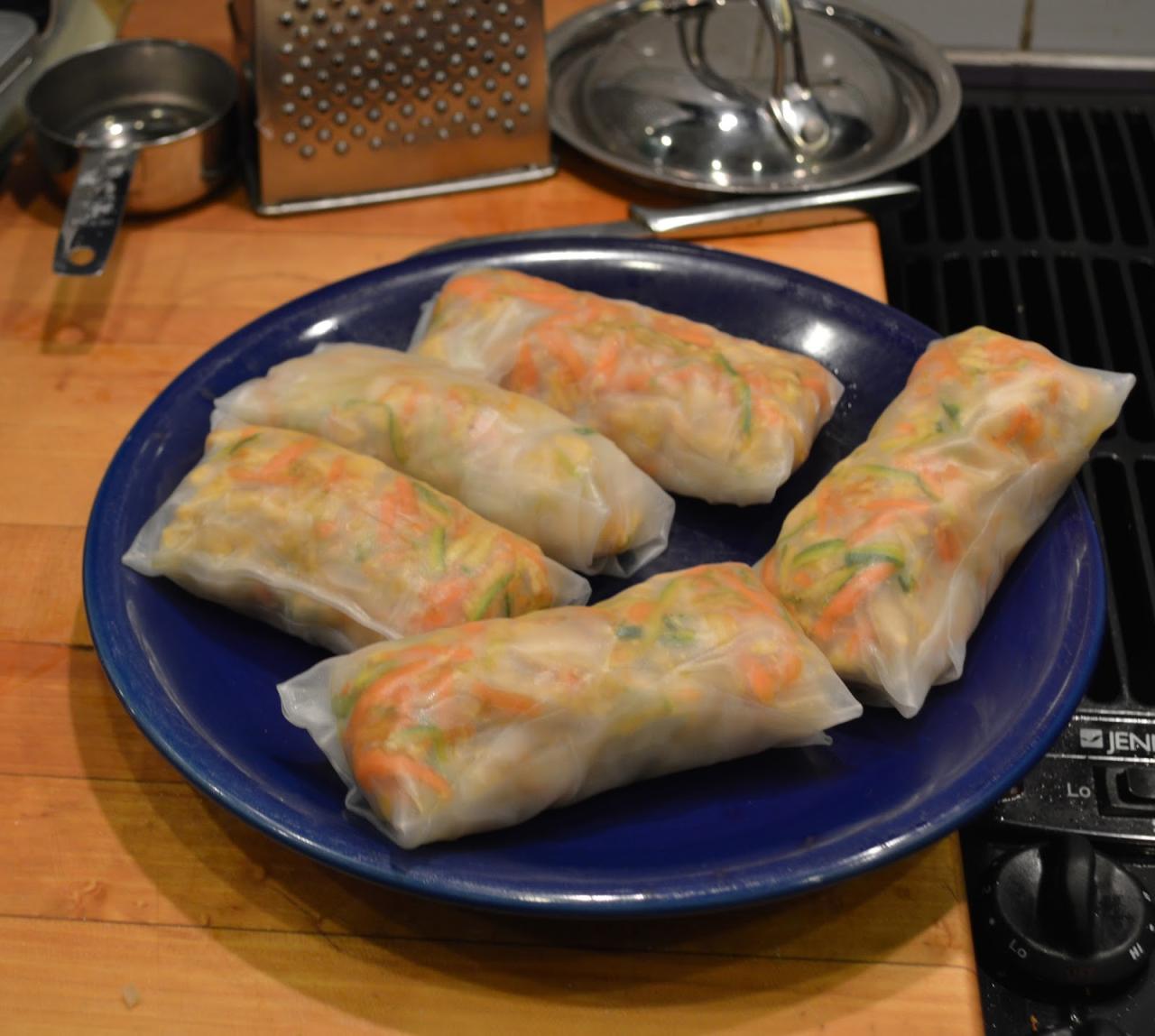 Fresh spring rolls pan seared chicken with harissa and salt and vinegar kale chips