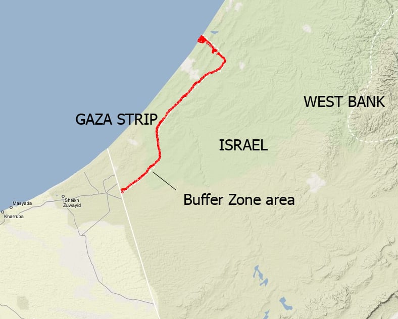 Buffer zone gaza israel strip security increases around poica 2007