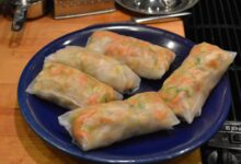Fresh spring rolls pan seared chicken with harissa and salt and vinegar kale chips