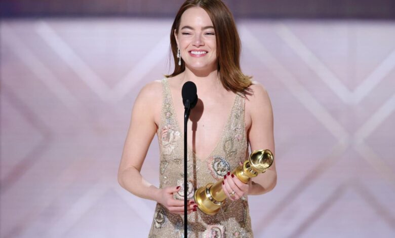 Emma stone wins her second golden globe for poor things