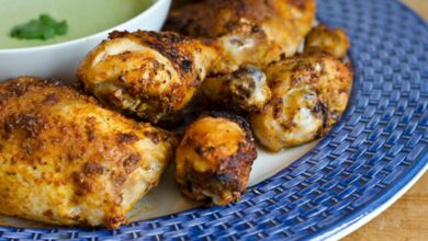 Golden peruvian roasted chicken with a brilliant spicy sauce